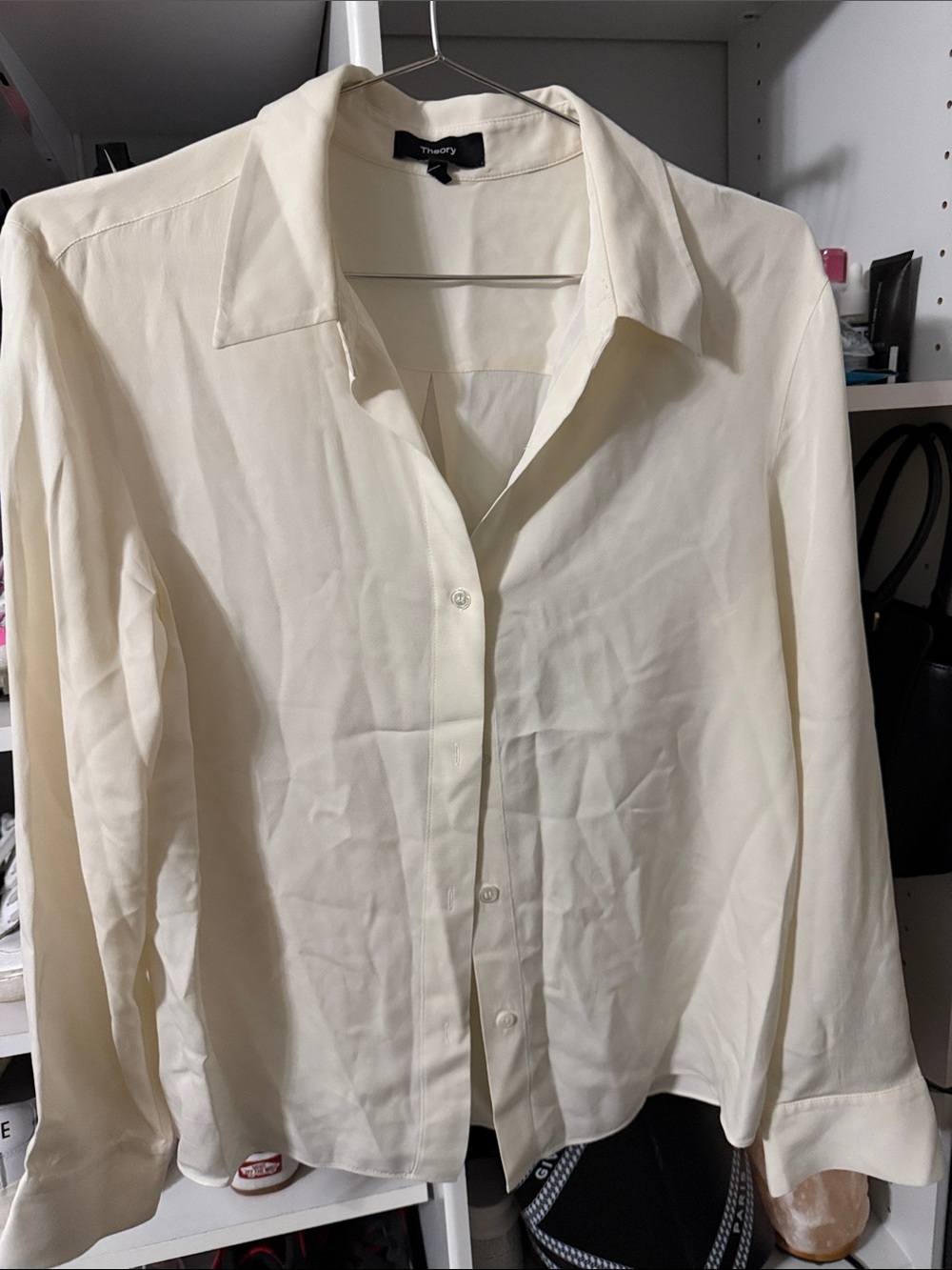 Theory Ivory Button-Up Silk Blouse